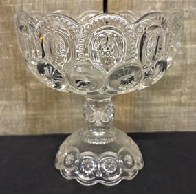 Moon and Star Pattern Glass CLEAR Adams 1880's Compote Bowl 6"X6"X6"