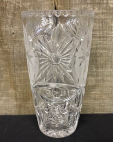 Vintage Clear Etched Glass Vase 5"X5"X10"