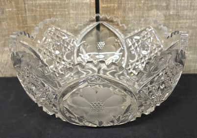 Early Cut Glass Bowl 8"X8"X4"