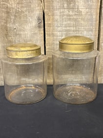 Two Early Glass Tobacco Jars, One With Crack. 5"X8"