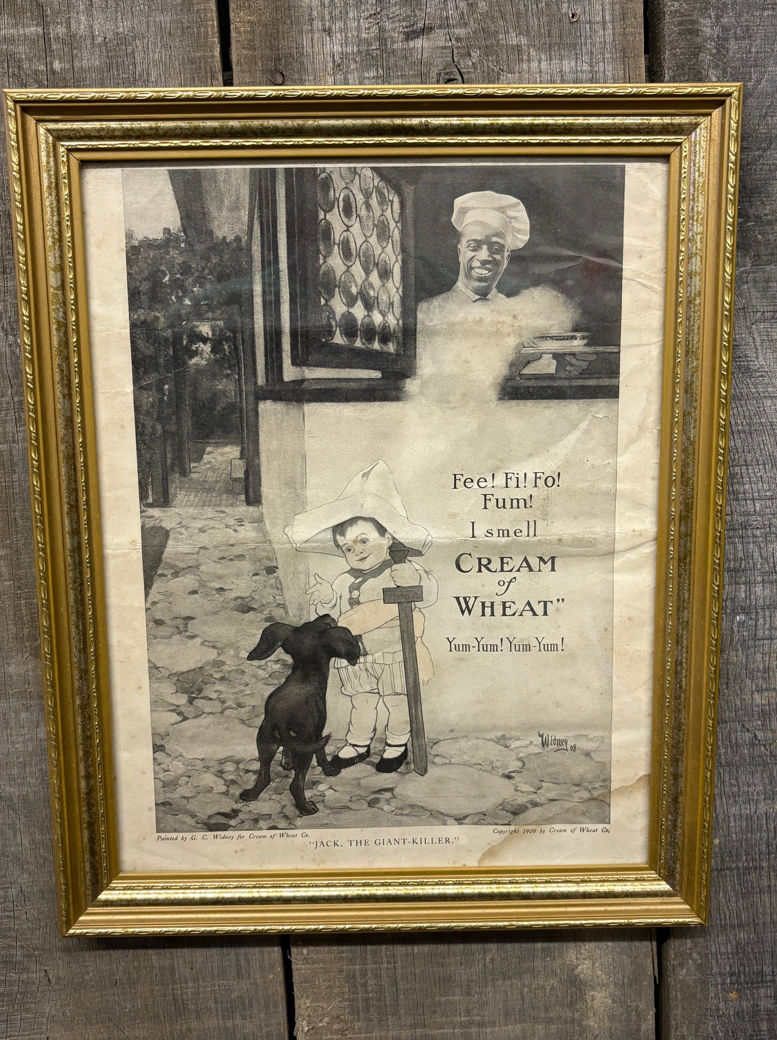 Gilt Framed "Jack, The Giant Killer" Cream of Wheat Co. Print, 1909 13"X16": Gilt Framed "Jack, The Giant Killer" Cream of Wheat Co. Print, 1909 13"X16"