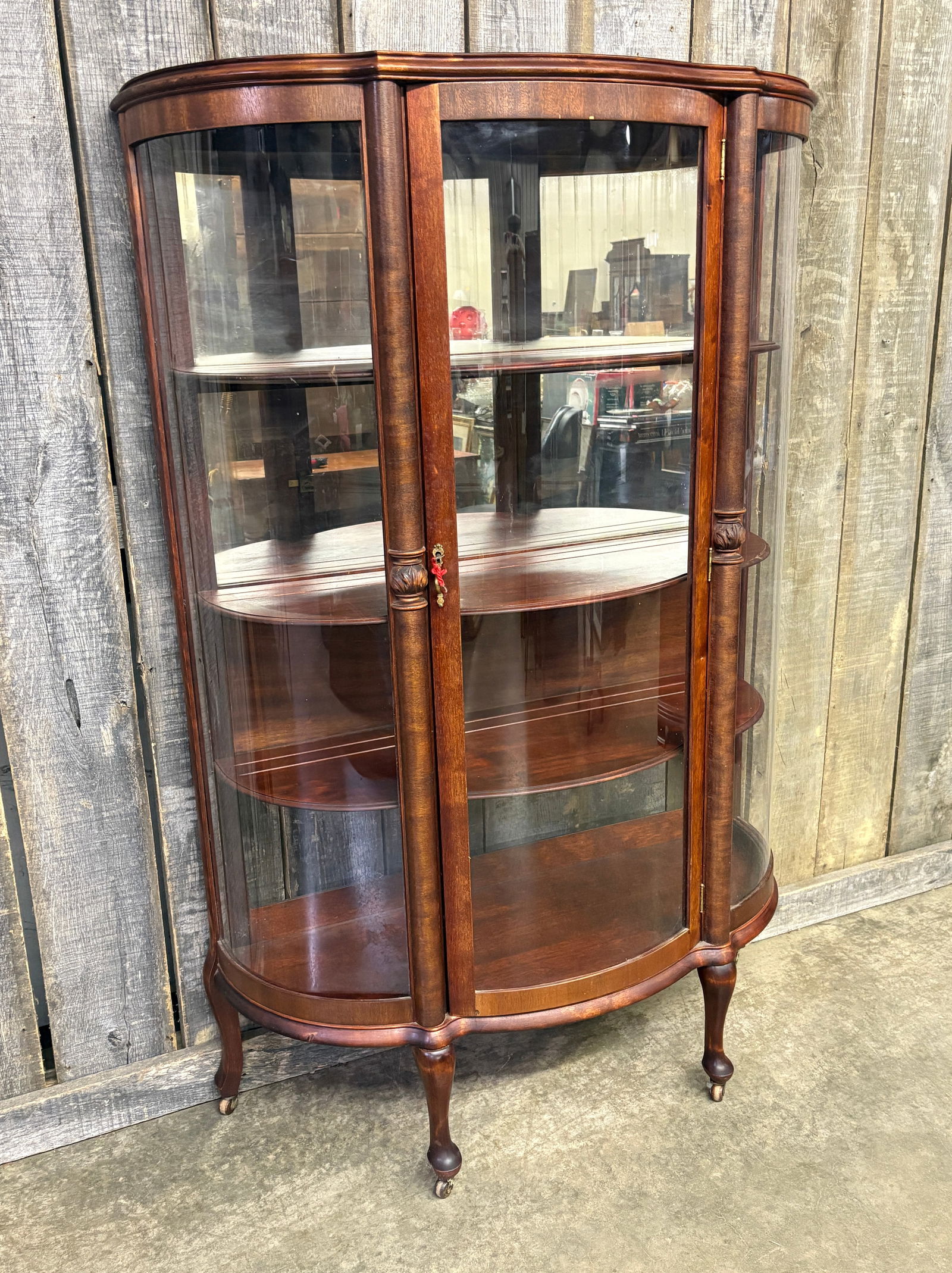 Early 1900s Tall Oak Curio China Display Cabinet Cupboard 17"X41"X64" (1 of 8)