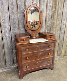 Antique Victorian Wishbone Eastlake Marble Inlay Gentleman's Dresser; As Found. 19"X40"X72"