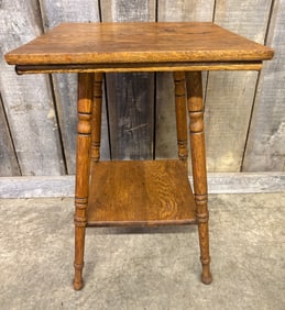 C. 1910 Antique Oak Parlor Table On Turned Legs 20"X20"X29"