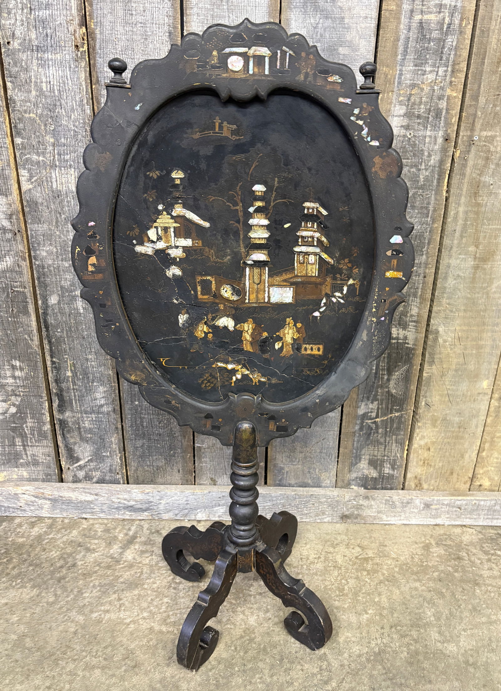 Antique Victorian Pearl Inlaid Fire Screen, Back As Found 14"X24"X48" (1 of 7)