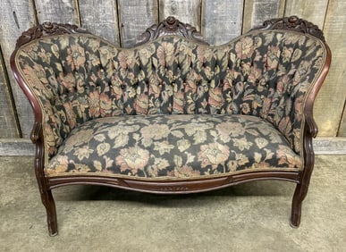 Beautiful Walnut Victorian Sofa, Carved Rose Back 25"X52"X30"