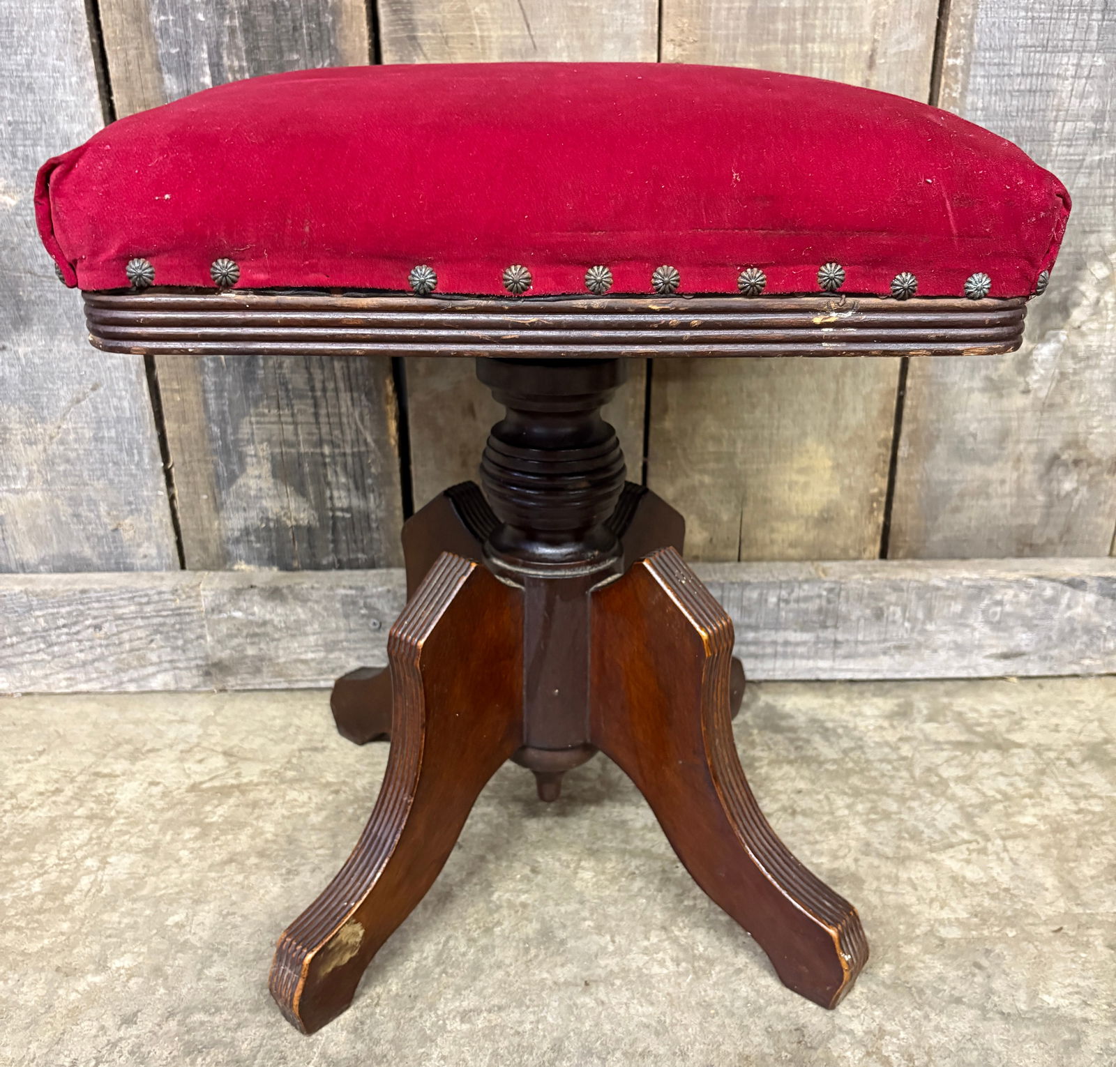 Antique Victorian Original Red Mohair Upholstered Organ Stool 1870s 15"X16"X18" (1 of 6)