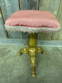 Early Cast Iron Base Piano Stool 11"X12"X19"