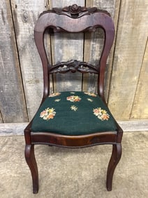 Antique Upholstered Rose Back Chair 17"X22"X35"