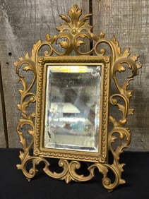 Antique Ornate Gilded Cast Iron Mirror 8"X12"X4"