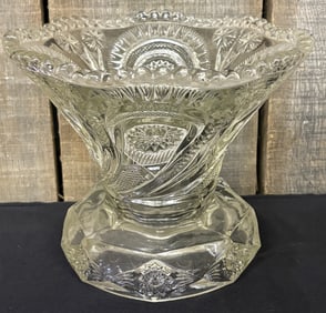 Vintage Pressed Glass Punch Bowl Stand w/ Horseshoe Pattern 8"X8"X7"