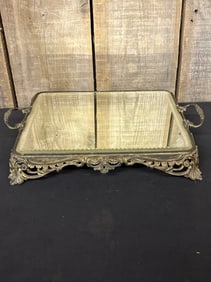 Antique Silver Plate Mirrored Vanity Tray 12"X15"X3"