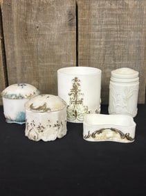Collection Of Victorian Milk Glass Vanity Boxes - 4"X4"X4"