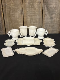 Collection of Milk Glass Serving Pieces 3"X5"X3.5"