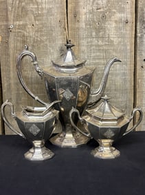 Antique Silver Plate Coffee Set 3"X9"X10"