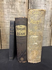 Early Literature Lot Including Worth Of Wealth, The Progressive Ages-The Triumphs Of Science, A Heap