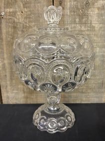 Vintage LE Smith Moon and Stars Clear Candy Dish 8"X11" Tall with Lid