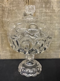 Vintage LE Smith Moon and Stars Clear Candy Dish 8"X11" Tall with Lid