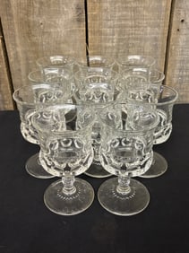 Set of Eleven (11) Vintage Indiana Kings Crown Thumbprint Cordial Wine Glasses w. Claret Stem