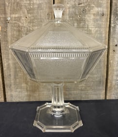 Vintage Art Deco Large Clear Covered Candy Dish 8.5"X8.5"X14"