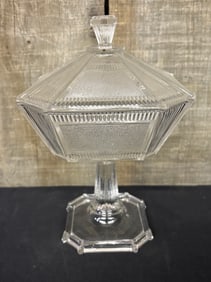 Vintage Art Deco Large Clear Covered Candy Dish 6"X6"X10"