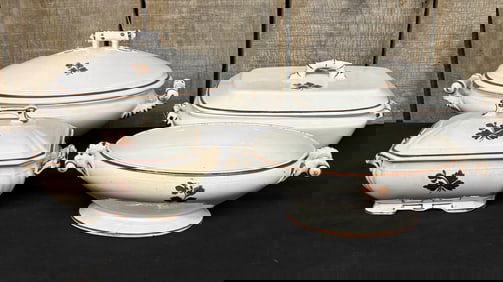 Four (4) Antique Ironstone China Serving Dishes Three (3 )w/ Lids, by Anthony Shaw, England