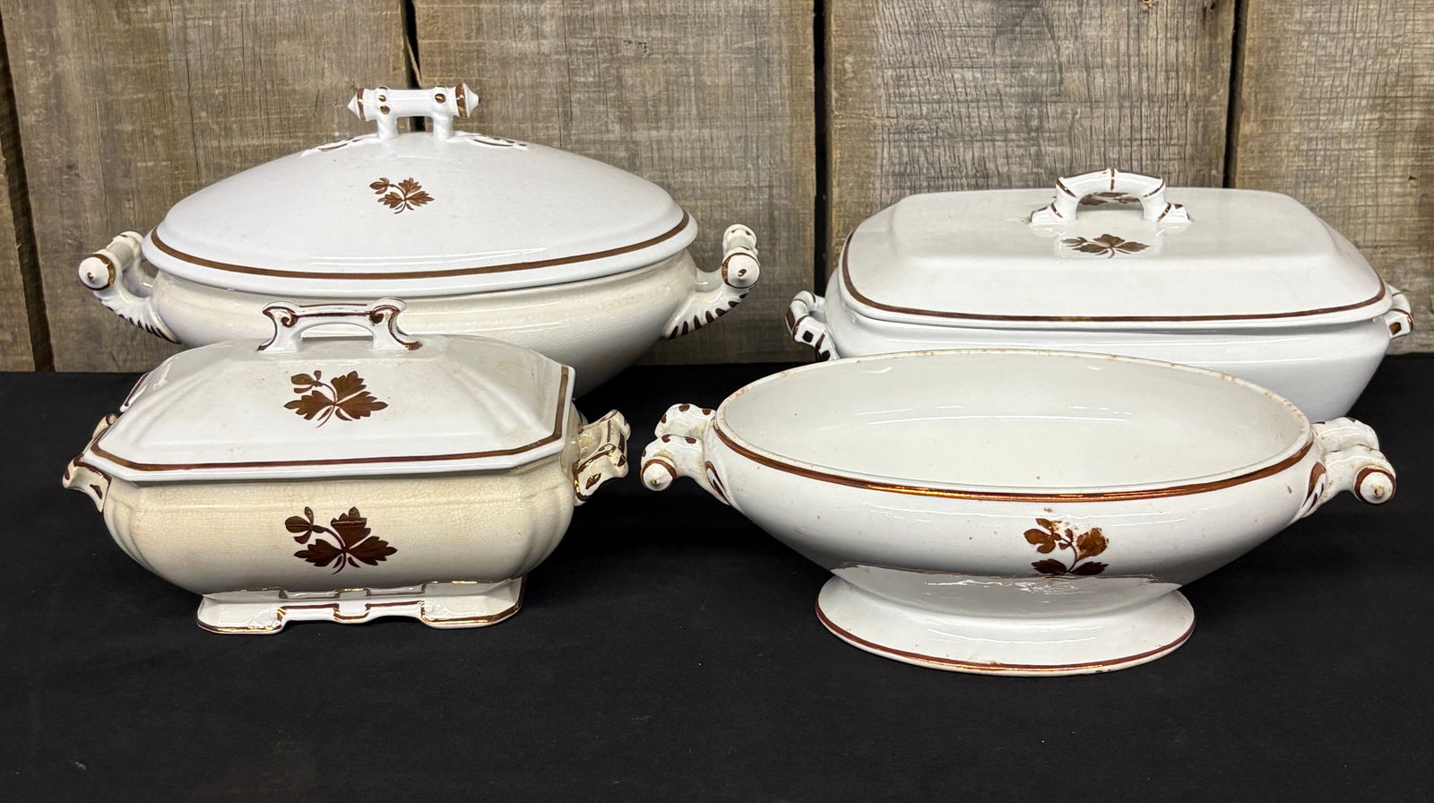Four (4) Antique Ironstone China Serving Dishes Three (3 )w/ Lids, by Anthony Shaw, England (1 of 6)
