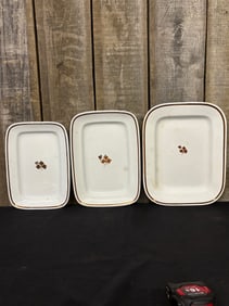 Set of Three (3) Antique Graduated Opaque Ironstone China Serving Platters in Tealeaf Pattern by