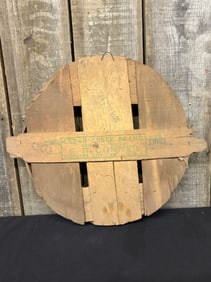 Antique Cedar Creek Brand Bushel Basket Lid, E.R. Conner, Stephens City, VA 21"X21"