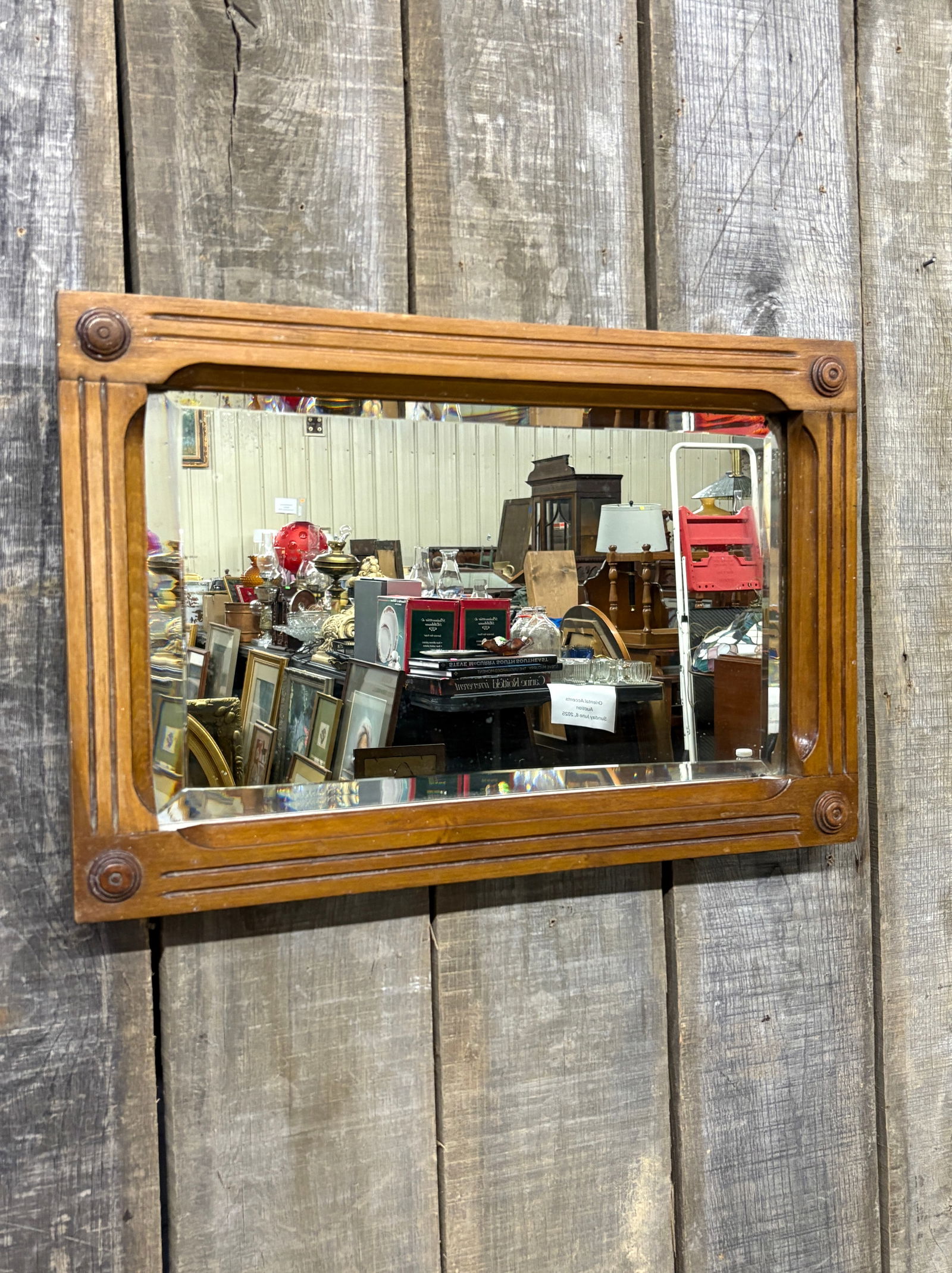 Antique Beveled Wall Mirror in Thick Wooden Frame 23"X17" (1 of 5)