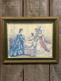 Framed Antique French Ladies Fashion Advertisement 14"X16"