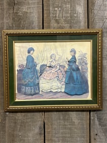 Framed Antique French Ladies Fashion Advertisement 14"X16"