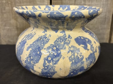 Bybee Pottery Blue Spongeware Spittoon Cuspidor Vase Plante