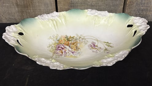Antique Porcelain Oval Bowl Scalloped Handled, Possibly German
