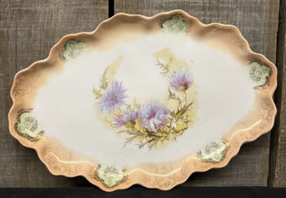 Vintage Ceramic Serving Tray w/ Floral Pattern, Unmarked