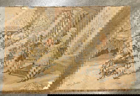 Antique French Jacquard Tapestry After Marchetti 28"X41": Antique French Jacquard Tapestry After Marchetti 28"X41"
