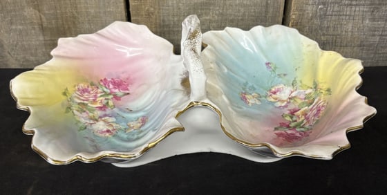 Antique MZ Austria Porcelain Handled Double Serving Bowl
