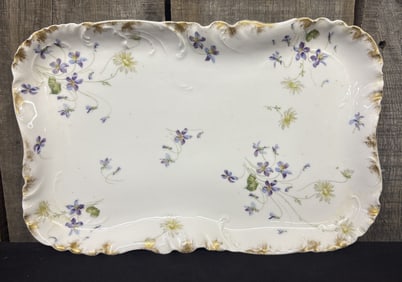 Antique Haviland & Co. Limoges Gilded Vanity Dresser Tray, Violets,