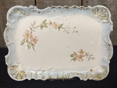 Antique French Hand Painted Limoges, in Floral Serving Platter 12"X8"