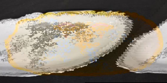 Antique French Hand Painted Limoges , in Floral w/ Gilded Trim Serving Platter