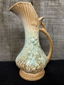 Mid-Century McCoy Grape Ewer Pitcher with Green & Brown Glaze
