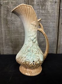 Mid-Century McCoy Grape Ewer Pitcher with Green & Brown Glaze