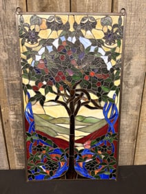 Art Nouveau Style Stained Glass Window with Tree of Life