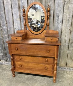 Empire Style Cherry Dresser w/ Oval Swivel Mirror