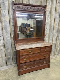 Antique Chest of Drawers with Tennessee Marble and Ornate Mirror