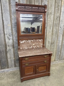 Victorian Late 1800s Tennessee Marble Top Dresser Washstand Bathroom Vanity Cabinet