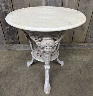 Late Victorian Style Figural White Marble Top Table 24"X26": Late Victorian Style Figural White Marble Top Table 24"X26"