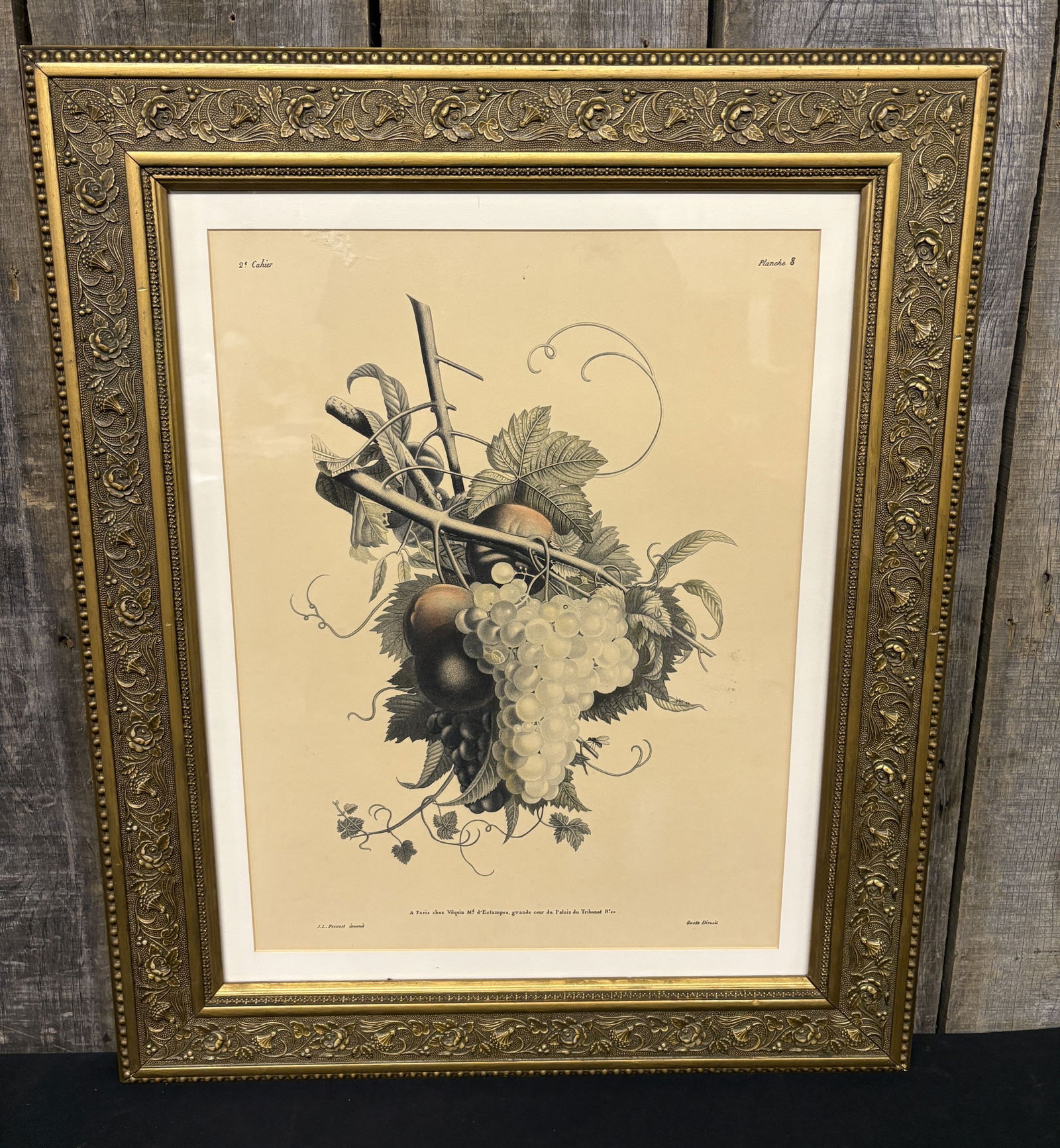 Vintage Framed Print Grapes and Peaches No. 20 Jean-Louis Prevost Botanical Fruit Artwork (A Paris c (1 of 5)