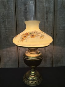 Antique Hurricane "Gone With The Wind" Style Lamp Converted into Electric with Hand Painted Daisey