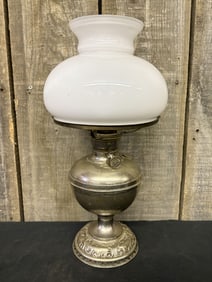 Rayo / Juno Style Electrified Oil Lamp with a Milk Glass Shade, missing chimney